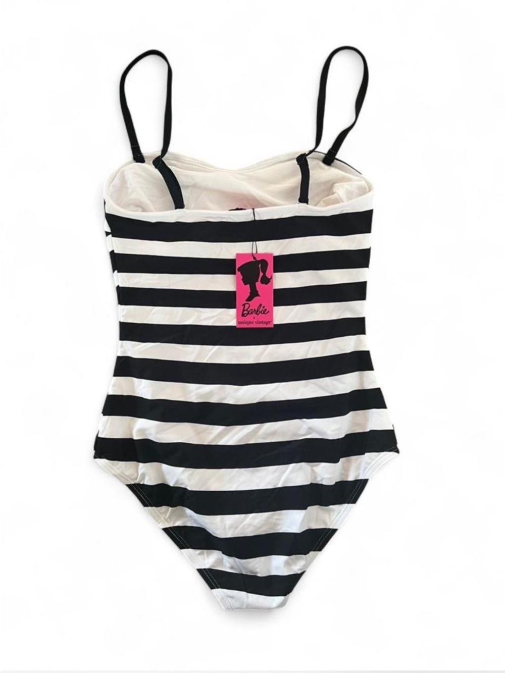 Unique Vintage Black and White Striped One-Piece Swimsuit - Picture 4 of 8